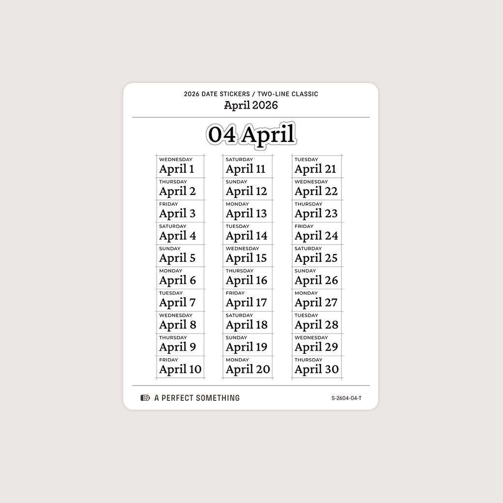2026 Date Stickers: Two Line Classic (Black and White)