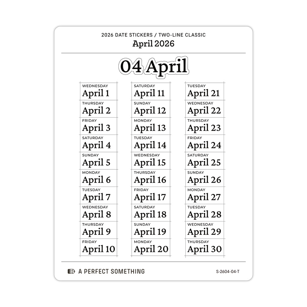 2026 Date Stickers: Two Line Classic (Black and White)