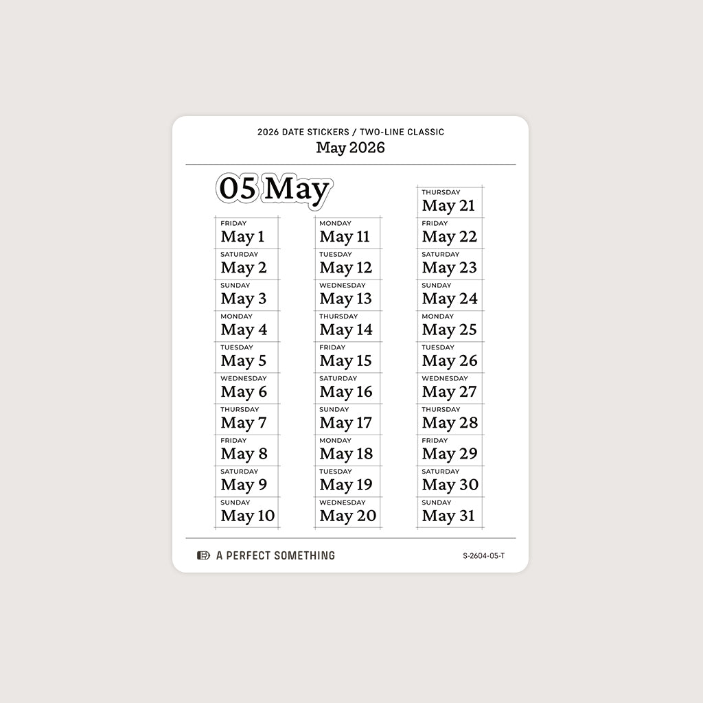 2026 Date Stickers: Two Line Classic (Black and White)