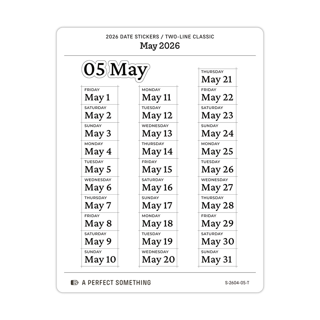 2026 Date Stickers: Two Line Classic (Black and White)