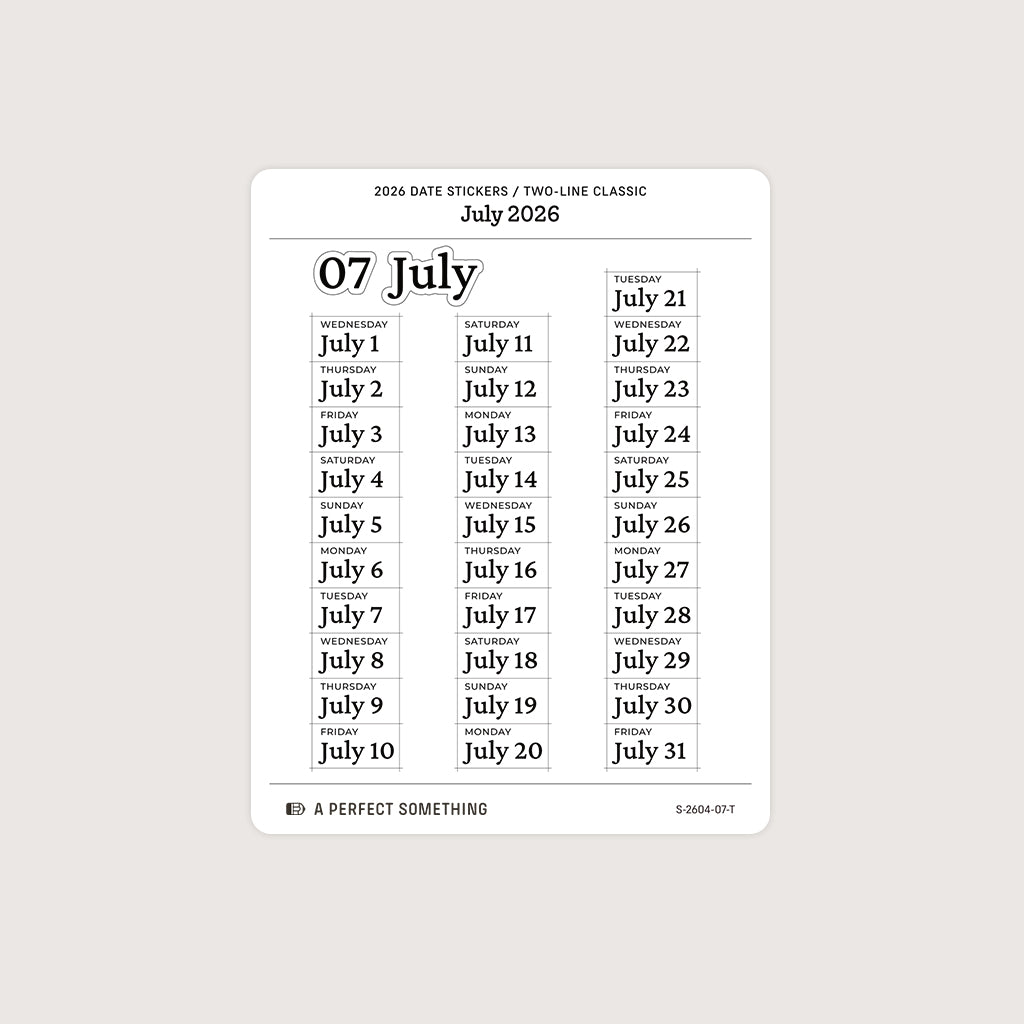 2026 Date Stickers: Two Line Classic (Black and White)