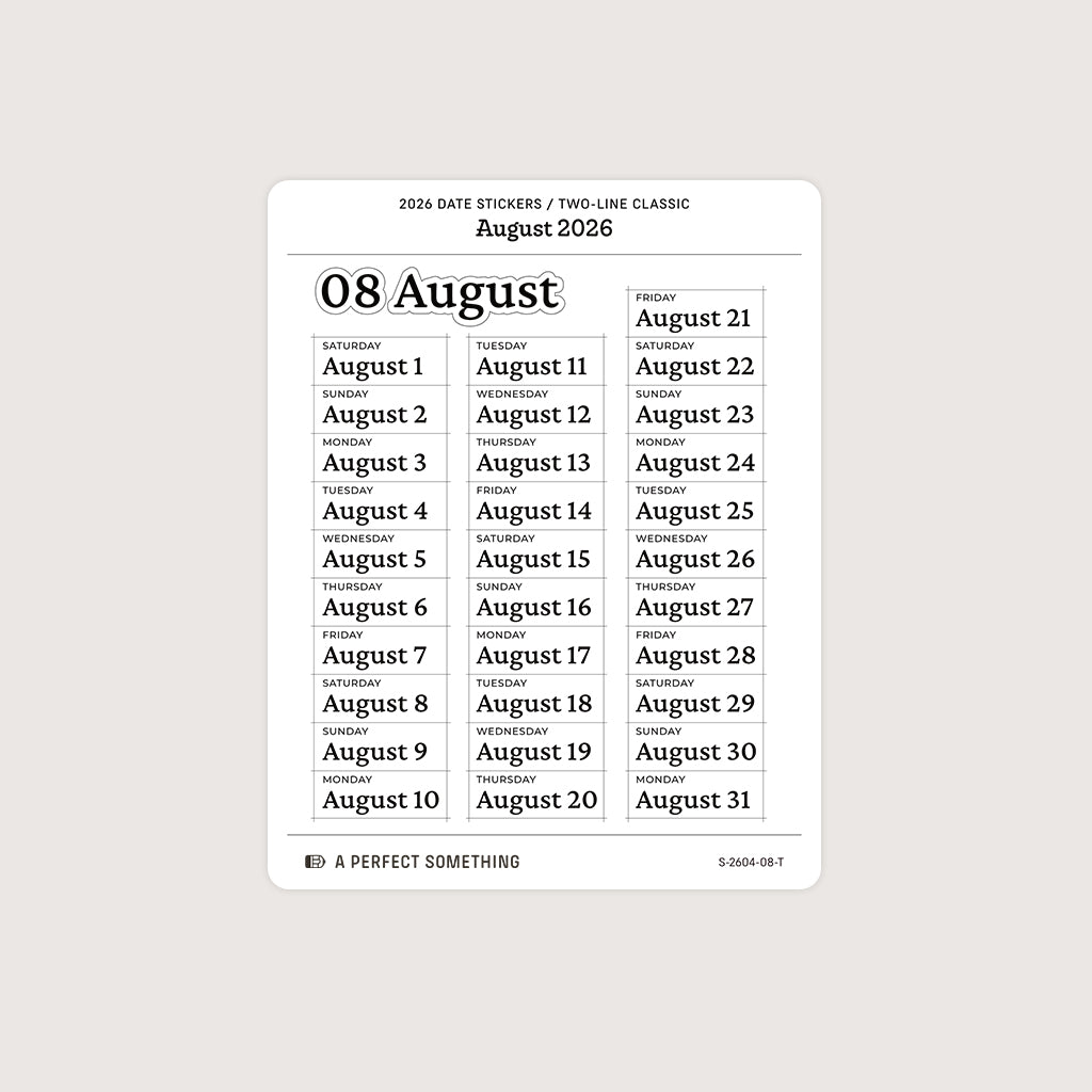 2026 Date Stickers: Two Line Classic (Black and White)