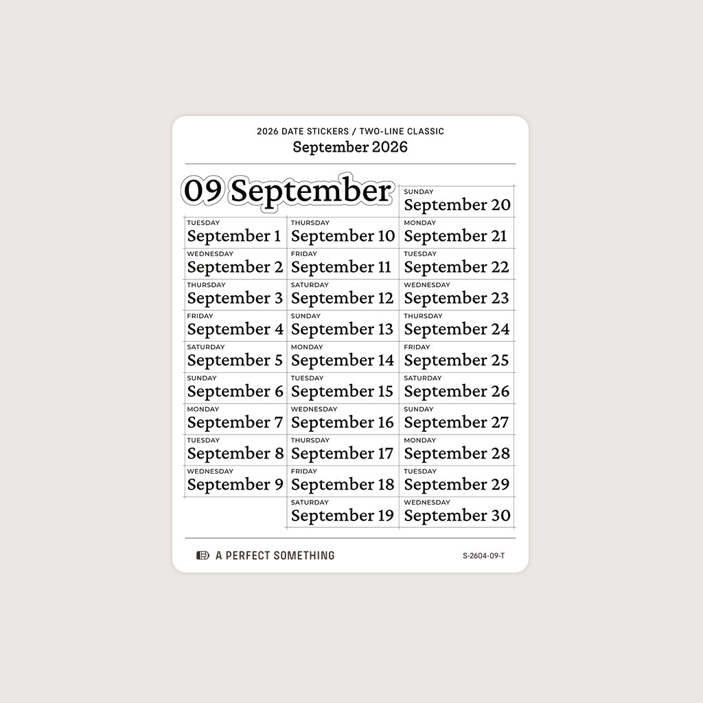 2026 Date Stickers: Two Line Classic (Black and White)