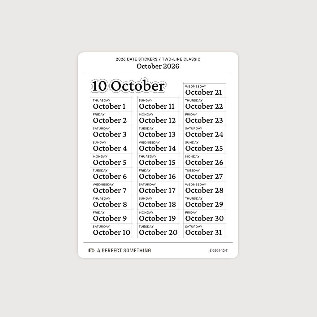 2026 Date Stickers: Two Line Classic (Black and White)