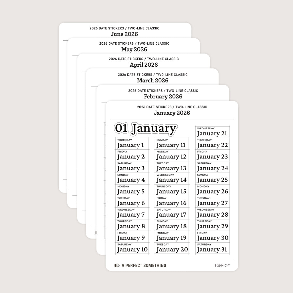2026 Date Stickers: Two Line Classic (Black and White)