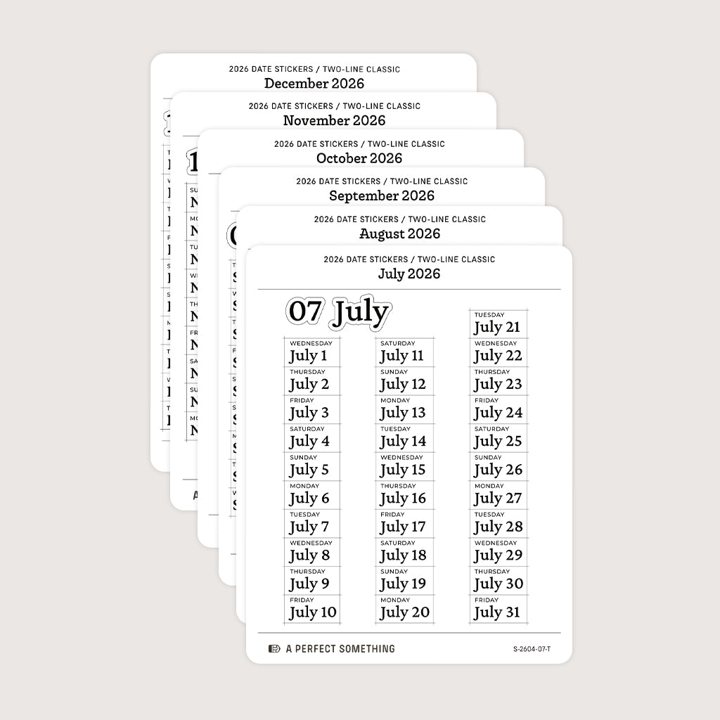 2026 Date Stickers: Two Line Classic (Black and White)