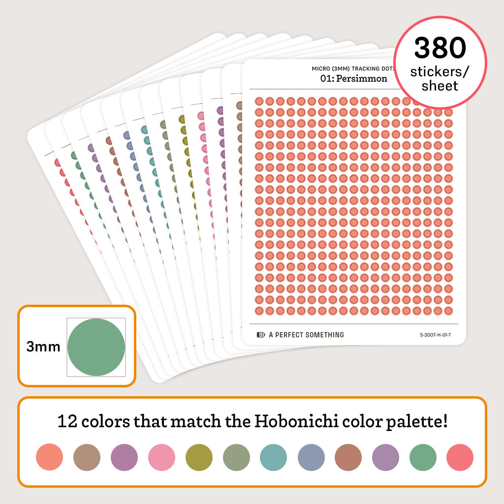 Micro (3mm) Tracking Dot Stickers: Hobonichi Color Palette [Medium Sheet Size]