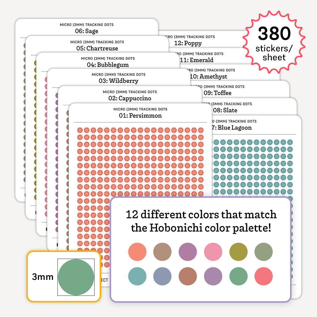 Tiny (3mm) Tracking Dot Stickers: Hobonichi Color Palette [Medium Sheet Size]