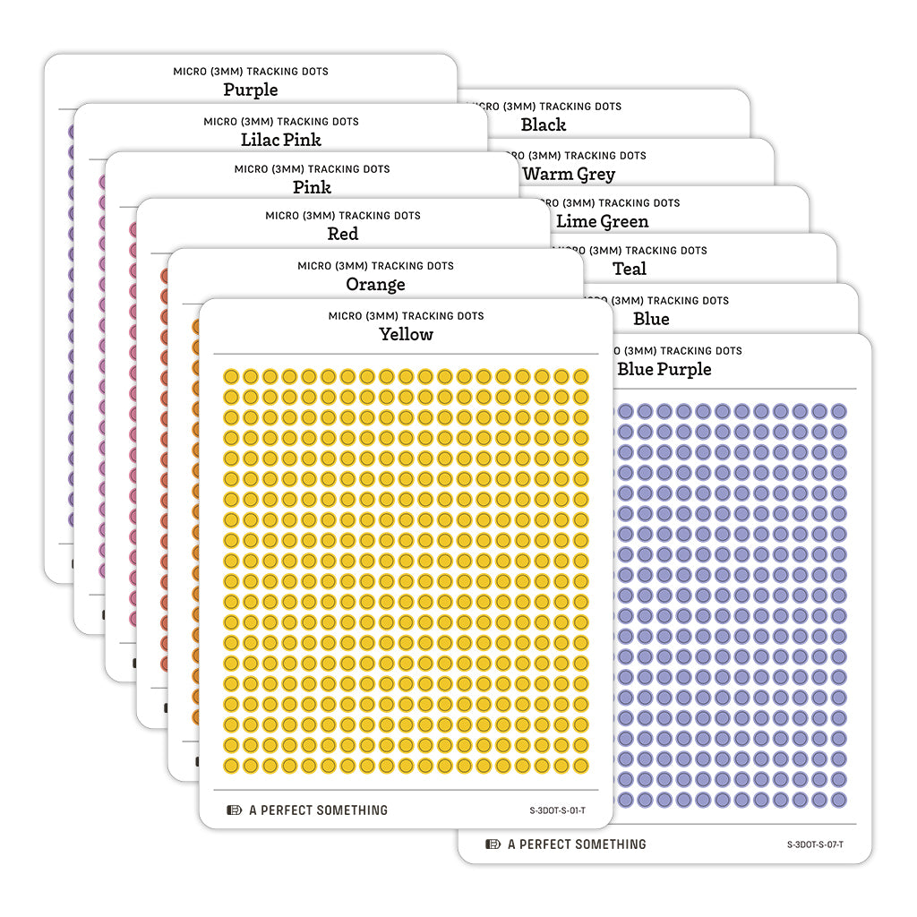 Tiny (3mm) Tracking Dot Stickers: Standard Color Palette [Medium Sheet Size]