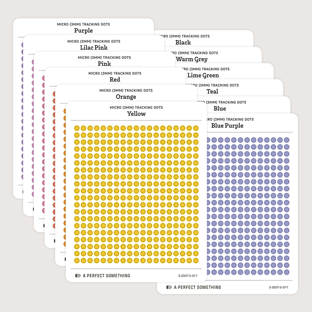 Micro (3mm) Tracking Dot Stickers: Standard Color Palette [Medium Sheet Size]