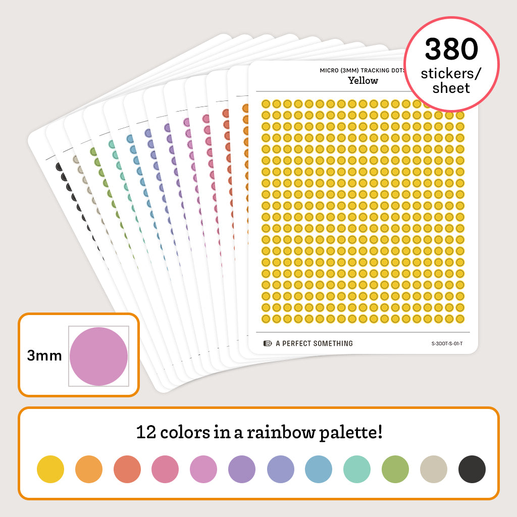 Micro (3mm) Tracking Dot Stickers: Standard Color Palette [Medium Sheet Size]