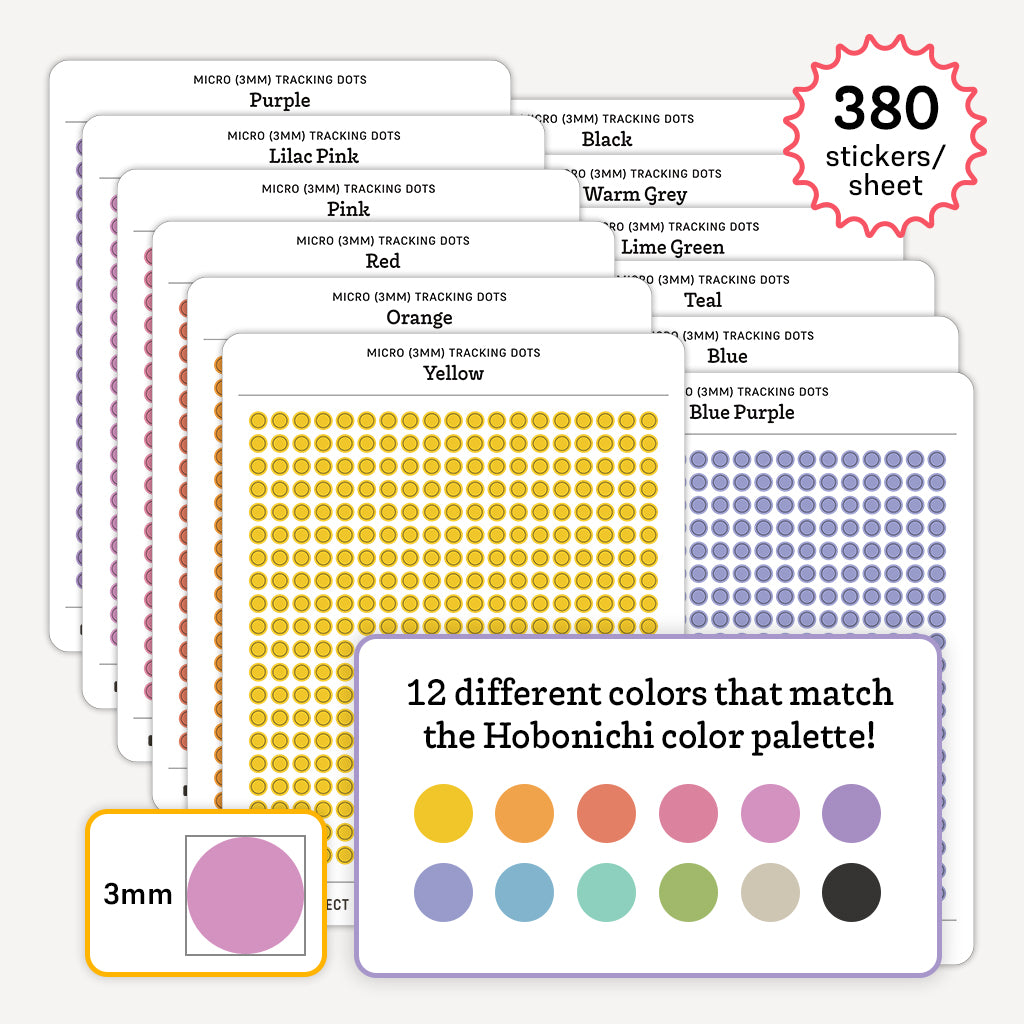Tiny (3mm) Tracking Dot Stickers: Standard Color Palette [Medium Sheet Size]