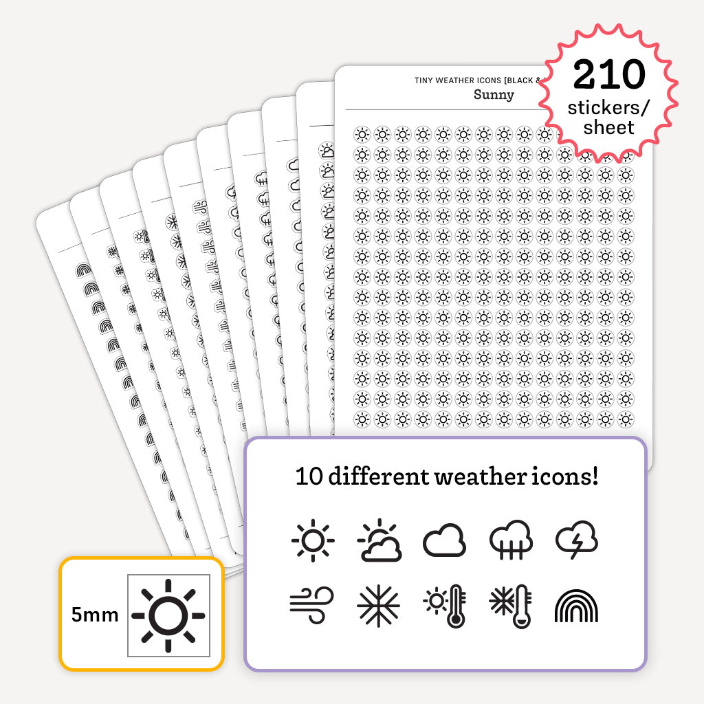 Tiny Weather Icon Stickers (Black and White)
