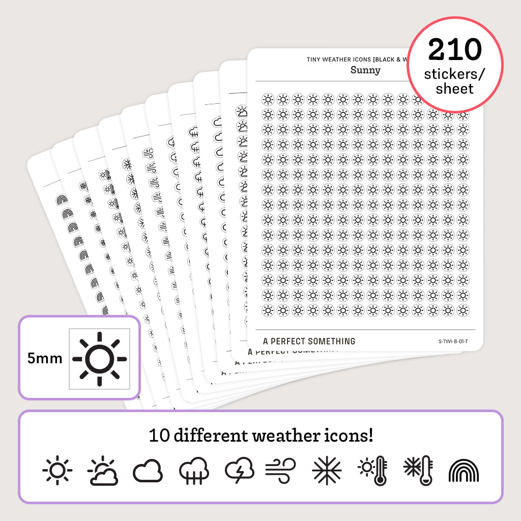 Small (5mm) Weather Icon Stickers (Black and White)