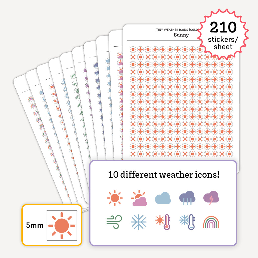 Tiny Weather Icon Stickers (Colorful)