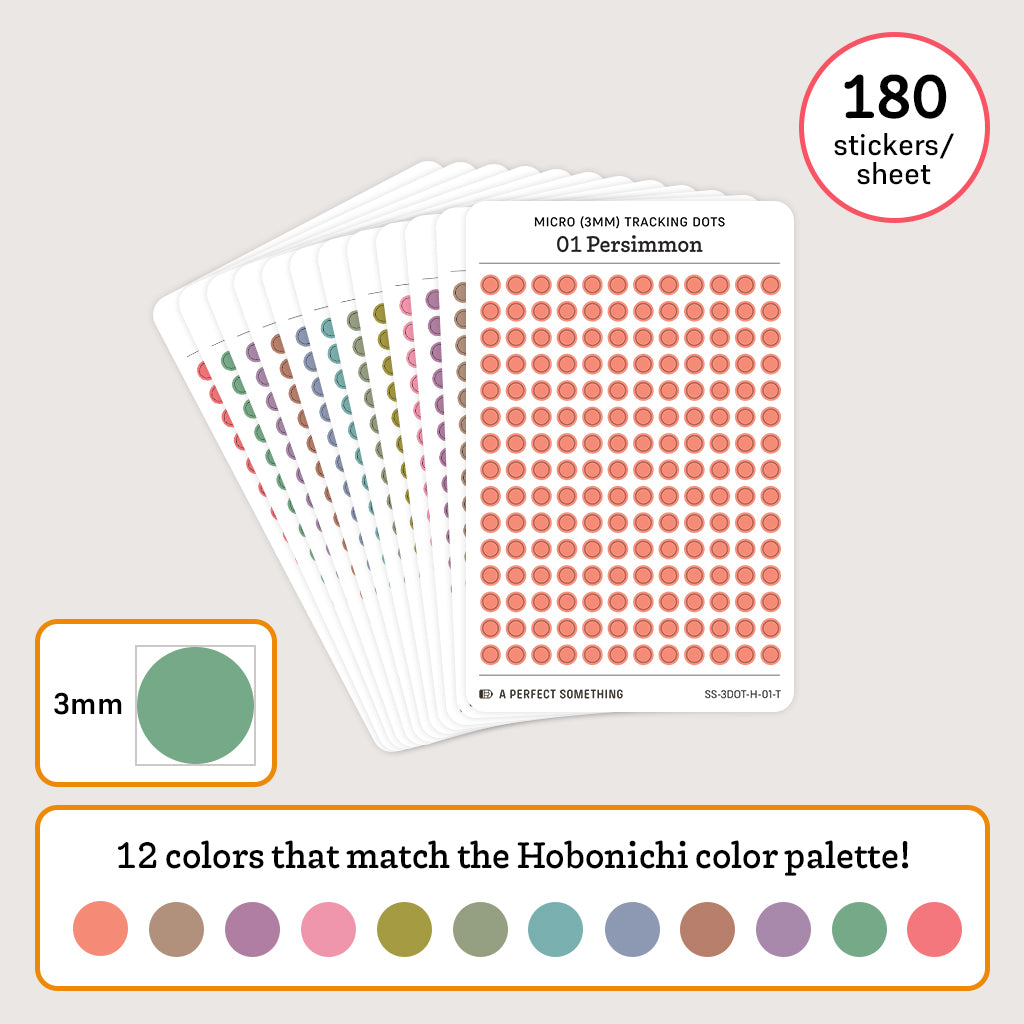 Micro (3mm) Tracking Dot Stickers: Hobonichi Color Palette [Small Sheet Size]
