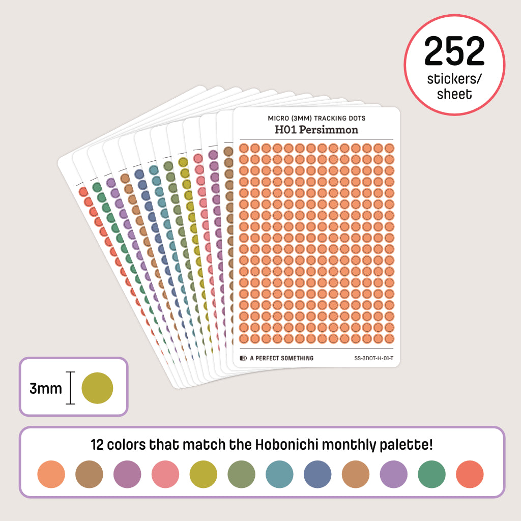 Micro (3mm) Tracking Dot Stickers: Hobonichi Color Palette [Small Sheet Size]