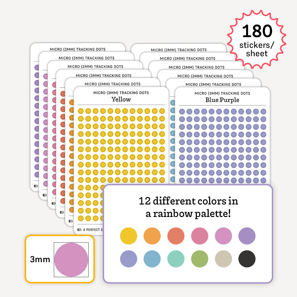 Tiny (3mm) Tracking Dot Stickers: Standard Color Palette [Small Sheet Size]