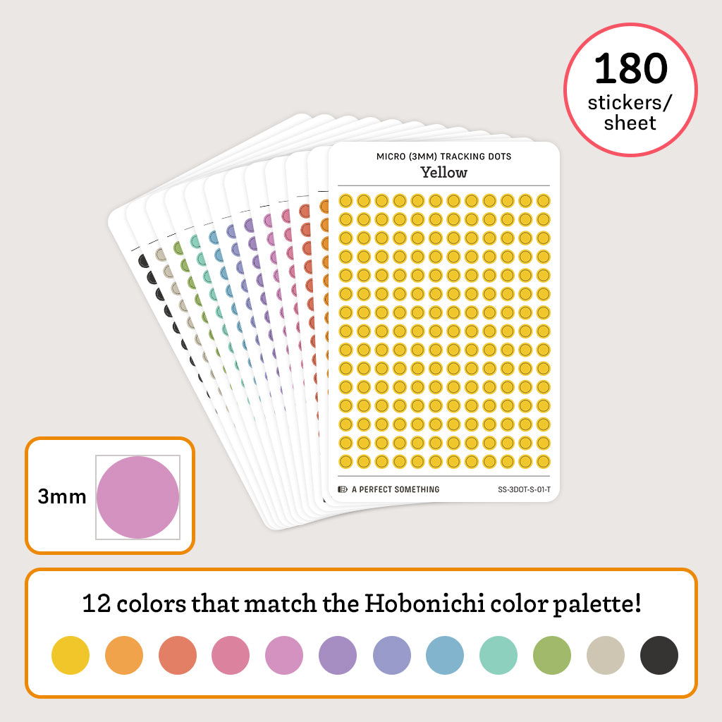 Micro (3mm) Tracking Dot Stickers: Standard Color Palette [Small Sheet Size]