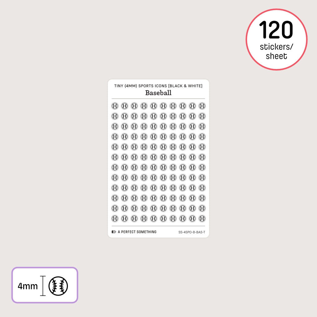 Tiny (4mm) Sports Icon Stickers (Black and White)