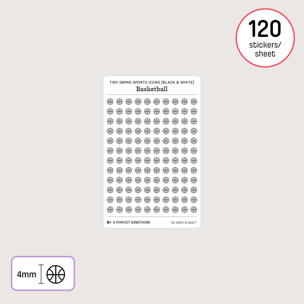 Tiny (4mm) Sports Icon Stickers (Black and White)