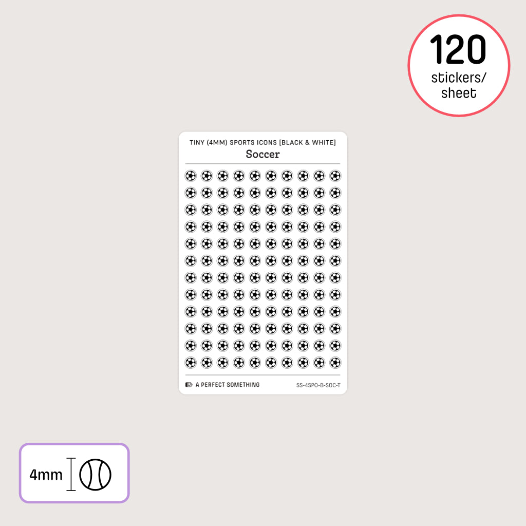 Tiny (4mm) Sports Icon Stickers (Black and White)