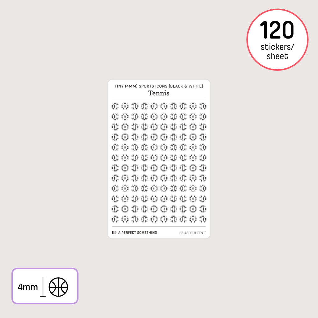 Tiny (4mm) Sports Icon Stickers (Black and White)