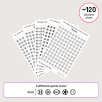Tiny (4mm) Sports Icon Stickers (Black and White)