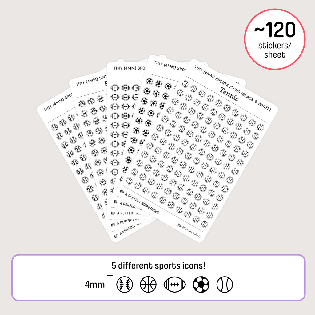 Tiny (4mm) Sports Icon Stickers (Black and White)