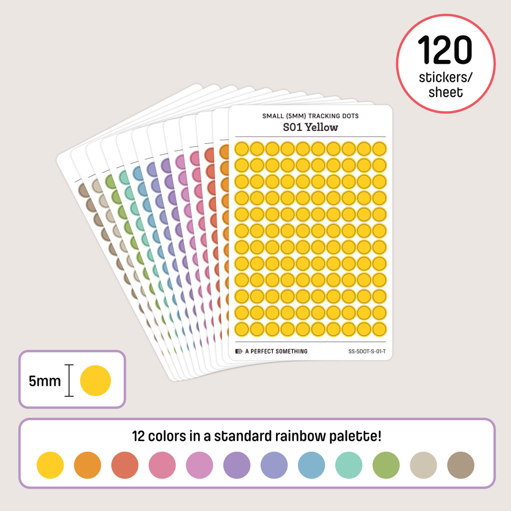 Small (5mm) Tracking Dot Stickers: Standard Color Palette