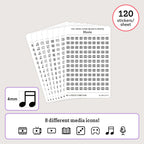Tiny (4mm) Media Icon Stickers (Black and White)