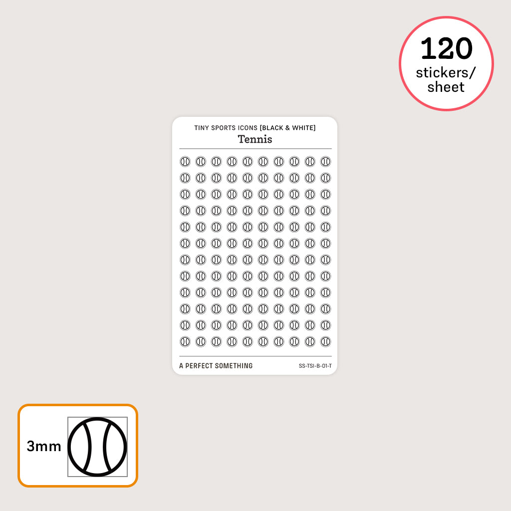 Tiny (4mm) Tennis Icon Stickers (Black and White)